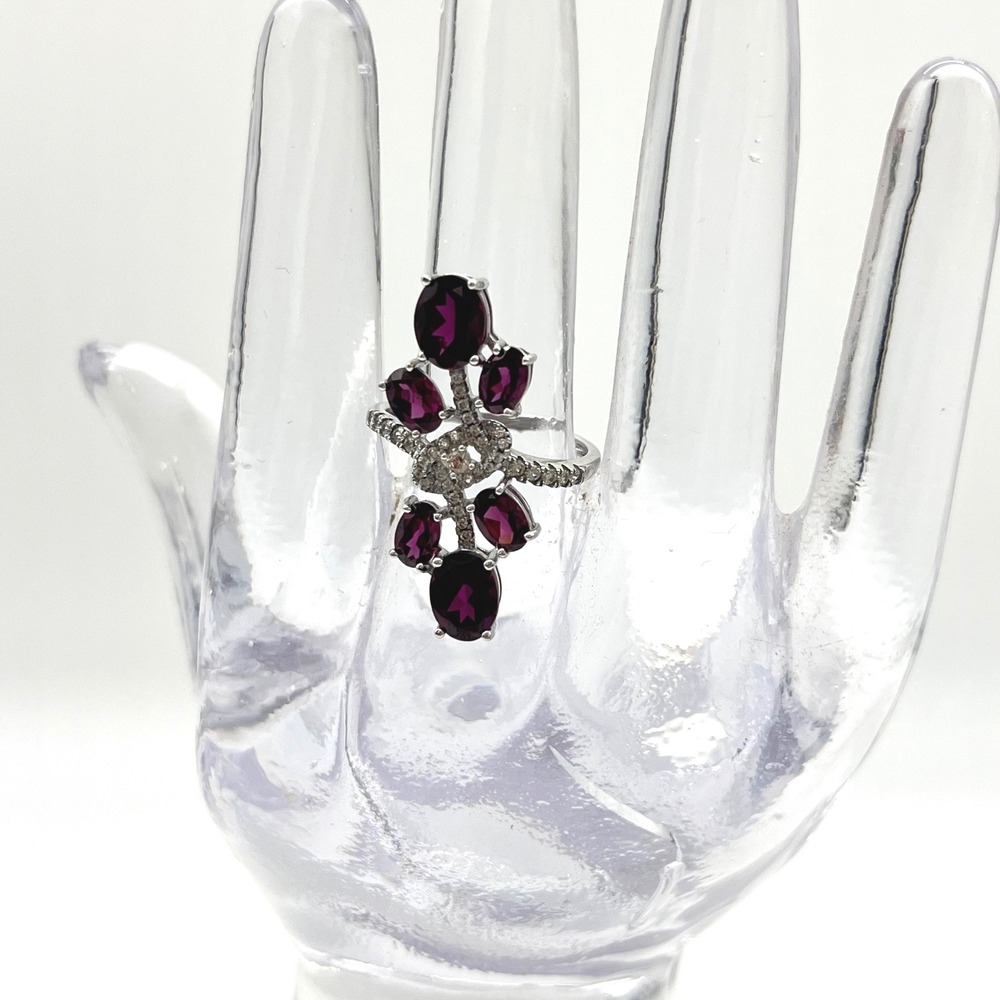 Sterling Silver Garnet Cluster Ring Marquise Oval Statement Size 9